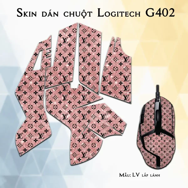 Skin dán chuột Logitech G402 mẫu LV lấp lánh