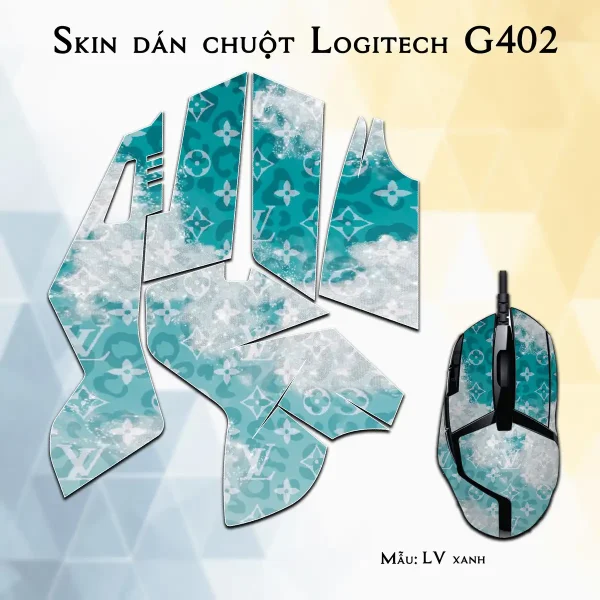 Skin dán chuột Logitech G402 mẫu LV xanh