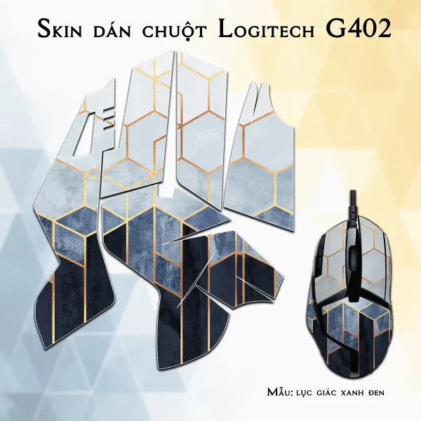 Skin dán chuột Logitech G402 mẫu lục giác xanh đen