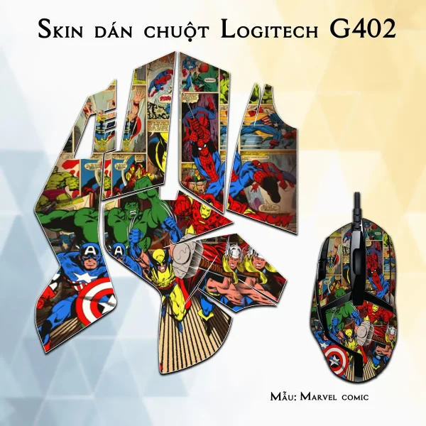 Skin dán chuột Logitech G402 mẫu Marvel comic