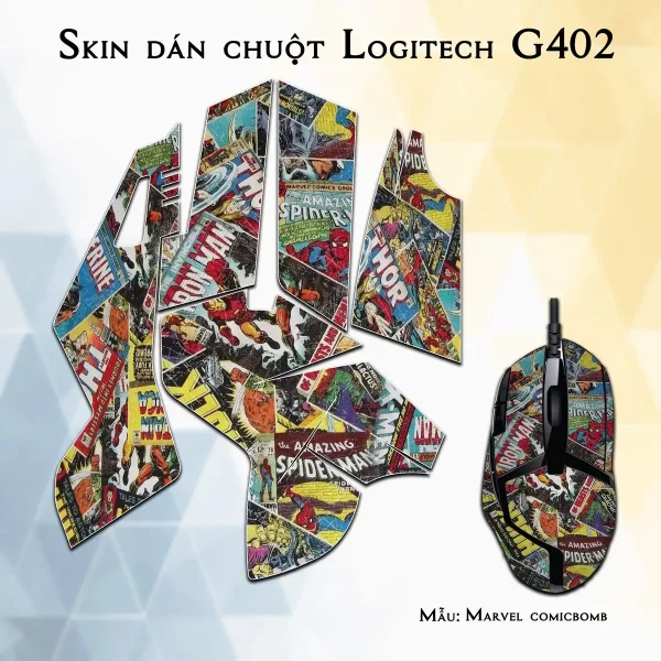 Skin dán chuột Logitech G402 mẫu Marvel comicbomb