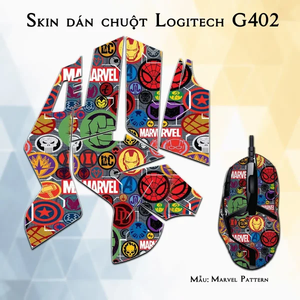 Skin dán chuột Logitech G402 mẫu Marvel Pattern