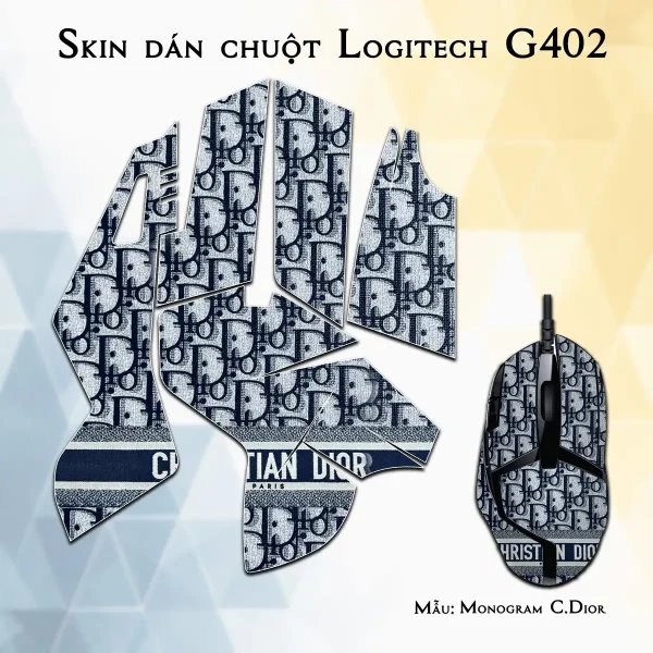 Skin dán chuột Logitech G402 mẫu Monogram Christian Dior