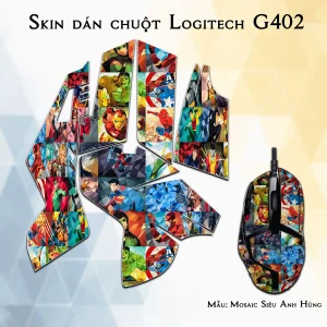 Skin dán chuột Logitech G402 mẫu Mosaic Siêu Anh Hùng