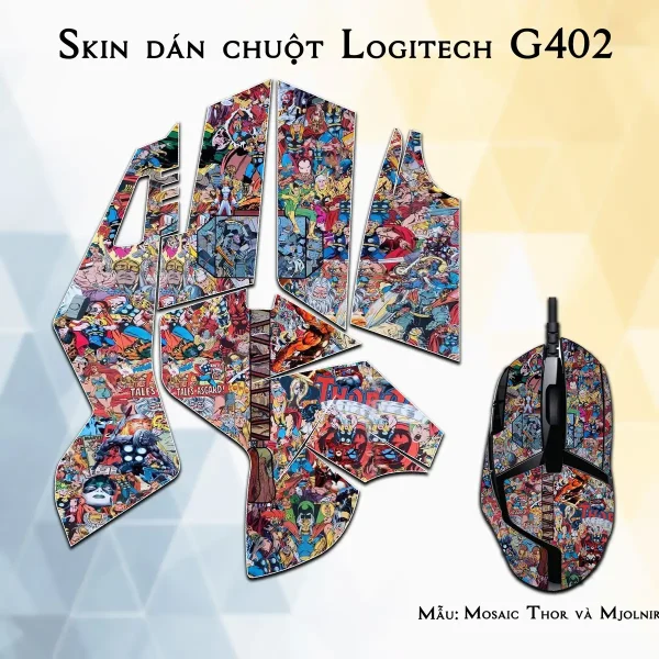 Skin dán chuột Logitech G402 mẫu Mosaic Thor và Mjolnir