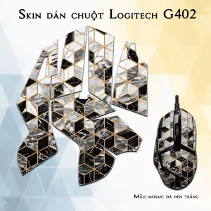 Skin dán chuột Logitech G402 mẫu mosaic đá đen trắng