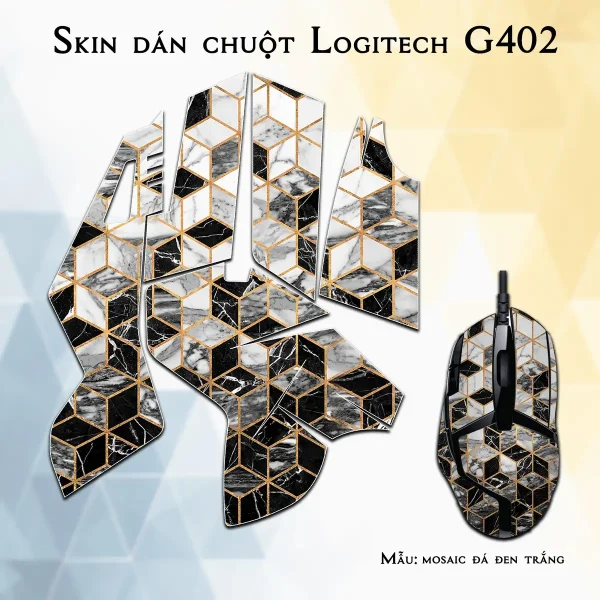 Skin dán chuột Logitech G402 mẫu mosaic đá đen trắng