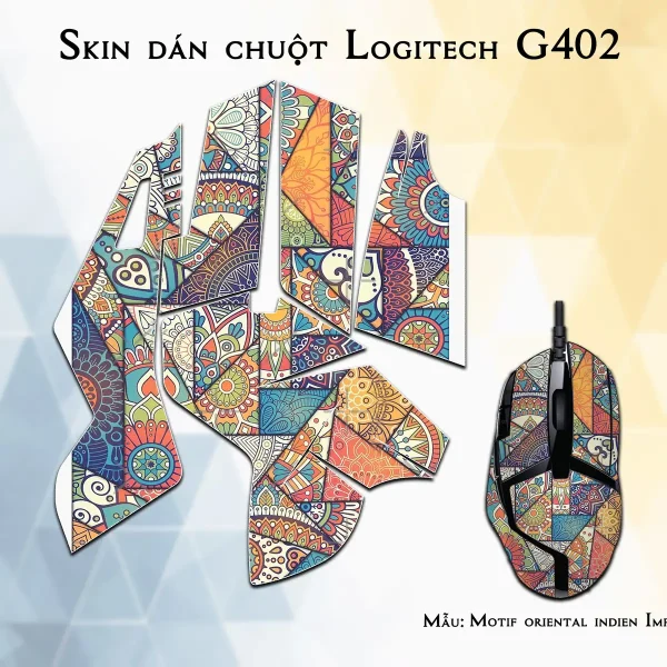 Skin dán chuột Logitech G402 mẫu Motif oriental indien Impression sur toile