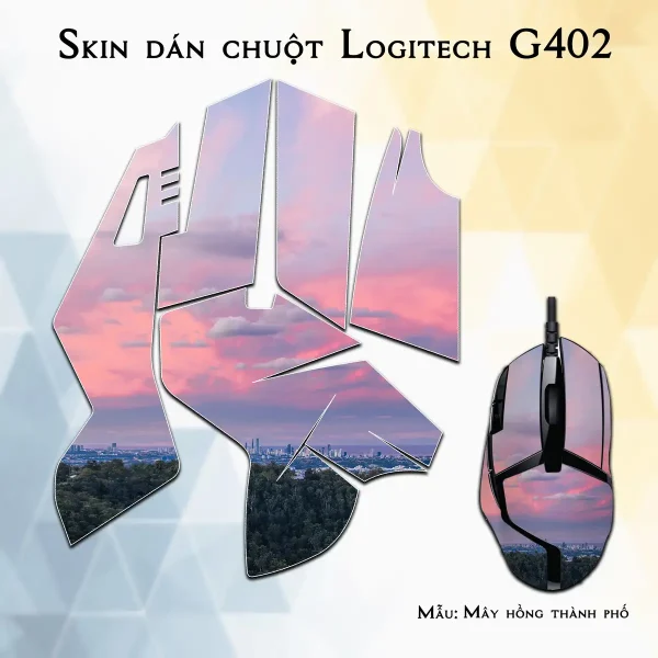 Skin dán chuột Logitech G402 mẫu Mây hồng thành phố