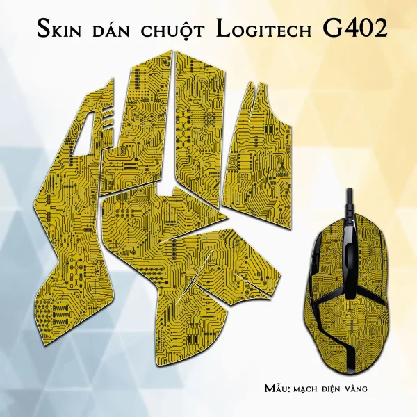 Skin dán chuột Logitech G402 mẫu mạch điện vàng