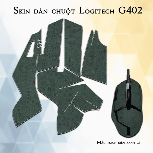 Skin dán chuột Logitech G402 mẫu mạch điện xanh lá