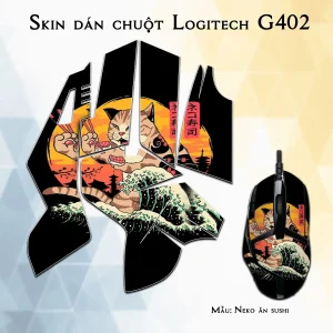Skin dán chuột Logitech G402 mẫu Neko ăn sushi