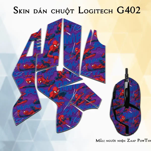 Skin dán chuột Logitech G402 mẫu người nhện Zaap PowThwip