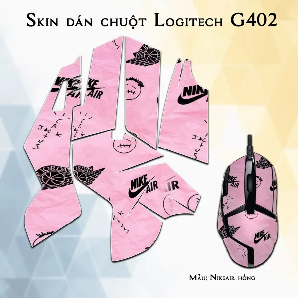 Skin dán chuột Logitech G402 mẫu Nikeair hồng