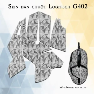 Skin dán chuột Logitech G402 mẫu Nordic xám trắng