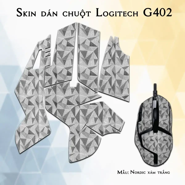 Skin dán chuột Logitech G402 mẫu Nordic xám trắng