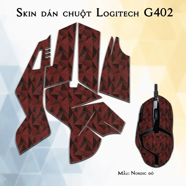 Skin dán chuột Logitech G402 mẫu Nordic đỏ