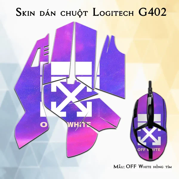 Skin dán chuột Logitech G402 mẫu OFF White hồng tím