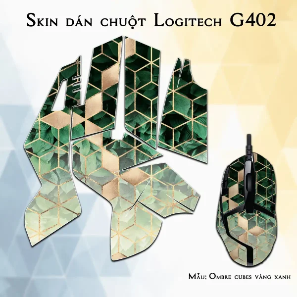Skin dán chuột Logitech G402 mẫu Ombre cubes vàng xanh