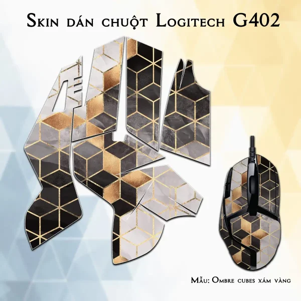 Skin dán chuột Logitech G402 mẫu Ombre cubes xám vàng