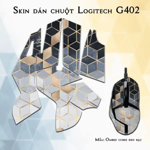Skin dán chuột Logitech G402 mẫu Ombre cubes đen bạc