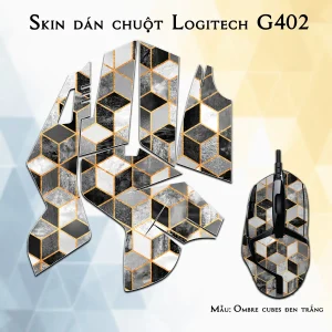 Skin dán chuột Logitech G402 mẫu Ombre cubes đen trắng