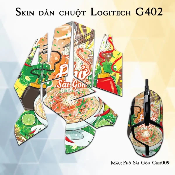 Skin dán chuột Logitech G402 mẫu Phở Sài Gòn Chib009
