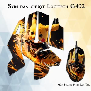 Skin dán chuột Logitech G402 mẫu Pikachu Ngọn Lửa Thần Tốc