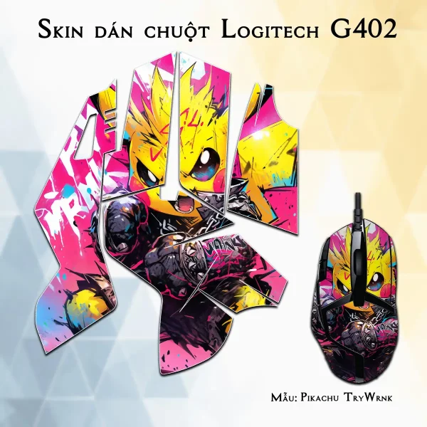 Skin dán chuột Logitech G402 mẫu Pikachu TryWrnk