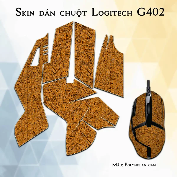 Skin dán chuột Logitech G402 mẫu Polynesian cam