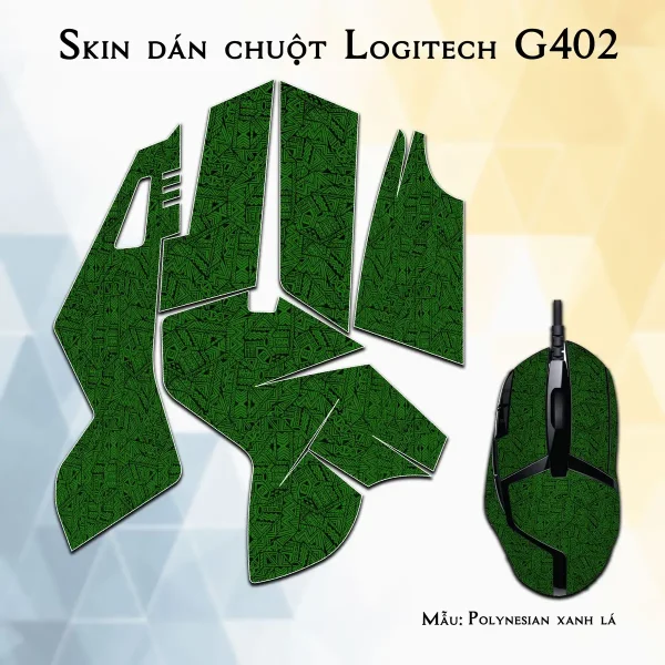 Skin dán chuột Logitech G402 mẫu Polynesian xanh lá