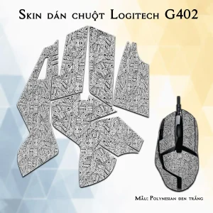 Skin dán chuột Logitech G402 mẫu Polynesian đen trắng