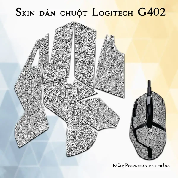 Skin dán chuột Logitech G402 mẫu Polynesian đen trắng