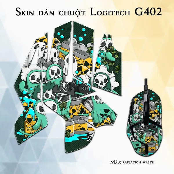 Skin dán chuột Logitech G402 mẫu radiation waste