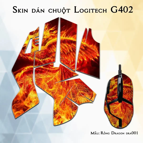 Skin dán chuột Logitech G402 mẫu Rồng Dragon dra001