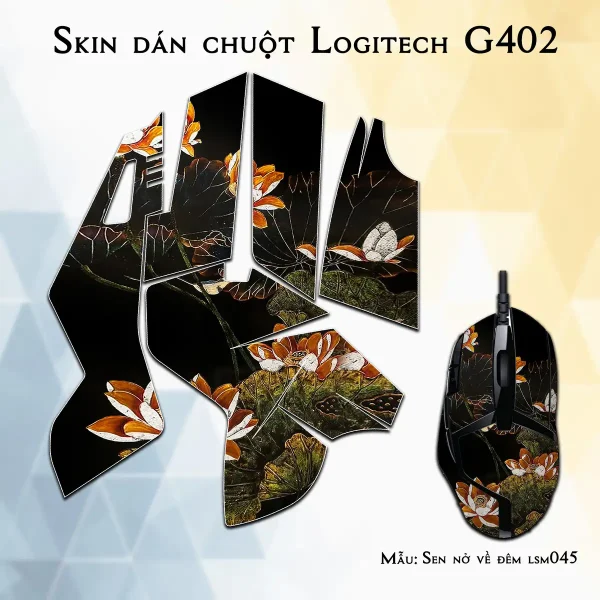 Skin dán chuột Logitech G402 mẫu Sen nở về đêm lsm045