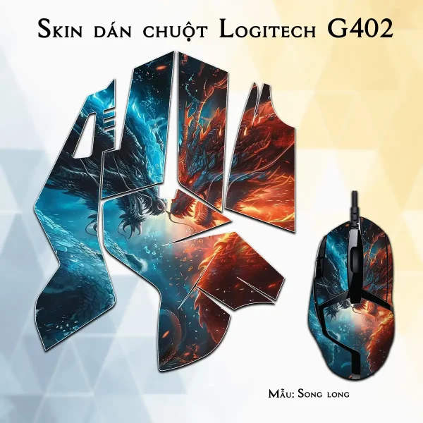Skin dán chuột Logitech G402 mẫu Song long