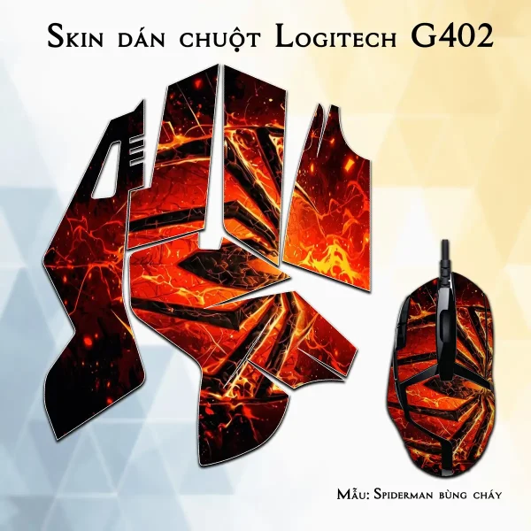 Skin dán chuột Logitech G402 mẫu Spiderman bùng cháy