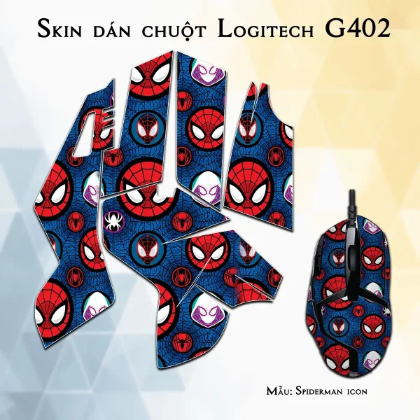 Skin dán chuột Logitech G402 mẫu Spiderman icon