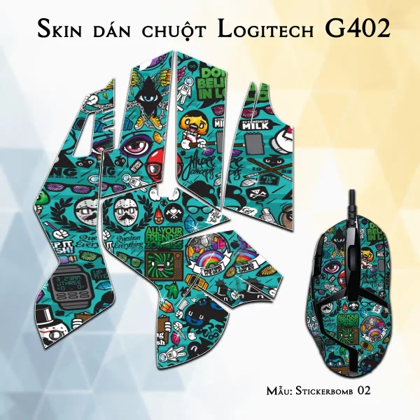 Skin dán chuột Logitech G402 mẫu Stickerbomb 02
