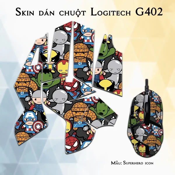 Skin dán chuột Logitech G402 mẫu Superhero icon