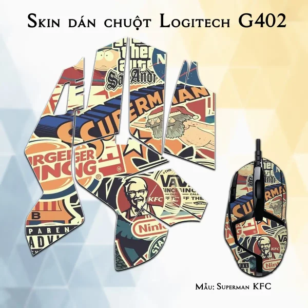 Skin dán chuột Logitech G402 mẫu Superman KFC