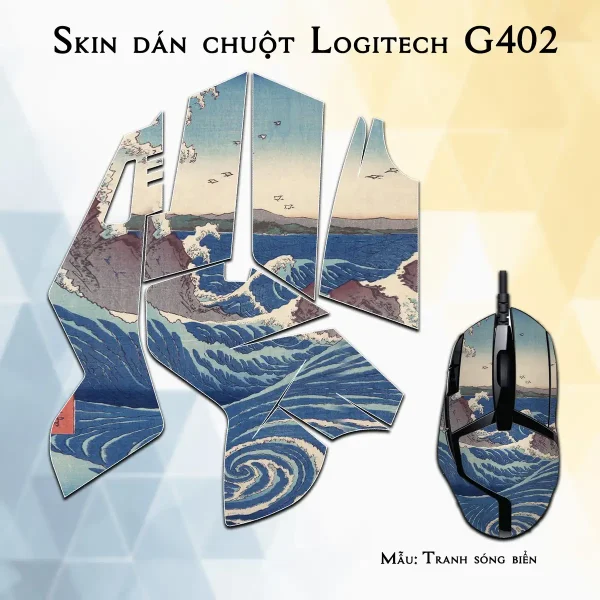 Skin dán chuột Logitech G402 mẫu Tranh sóng biển
