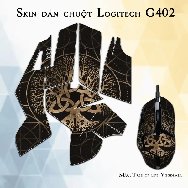 Skin dán chuột Logitech G402 mẫu Tree of life Yggdrasil