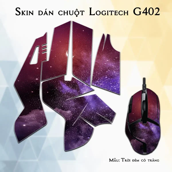 Skin dán chuột Logitech G402 mẫu Trời đêm có trăng