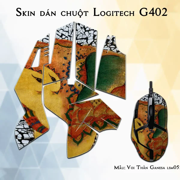 Skin dán chuột Logitech G402 mẫu Voi Thần Ganesa lsm055