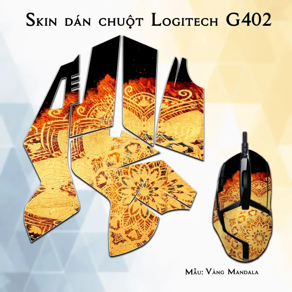 Skin dán chuột Logitech G402 mẫu Vàng Mandala