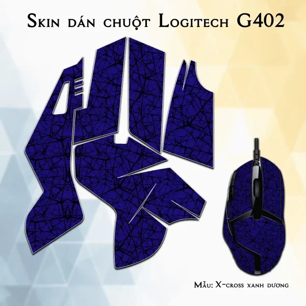 Skin dán chuột Logitech G402 mẫu X-cross xanh dương