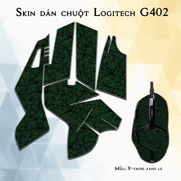 Skin dán chuột Logitech G402 mẫu X-cross xanh lá