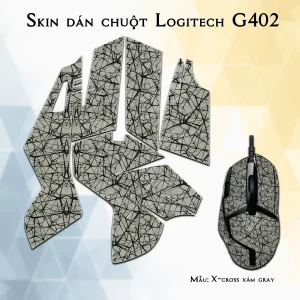 Skin dán chuột Logitech G402 mẫu X-cross xám gray